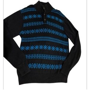 Carbon 100% cotton Grandpa Men's Black and Blue  Sweater mocked-neck XL